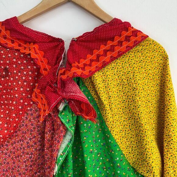 Handmade Unisex OS Color Block 70s Multi Mixed Dainty Floral 2 Pompom Clown Cost - Picture 9 of 11